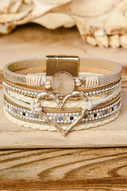 Beige Bohemian Heart Rhinestone Magnetic Bracelet