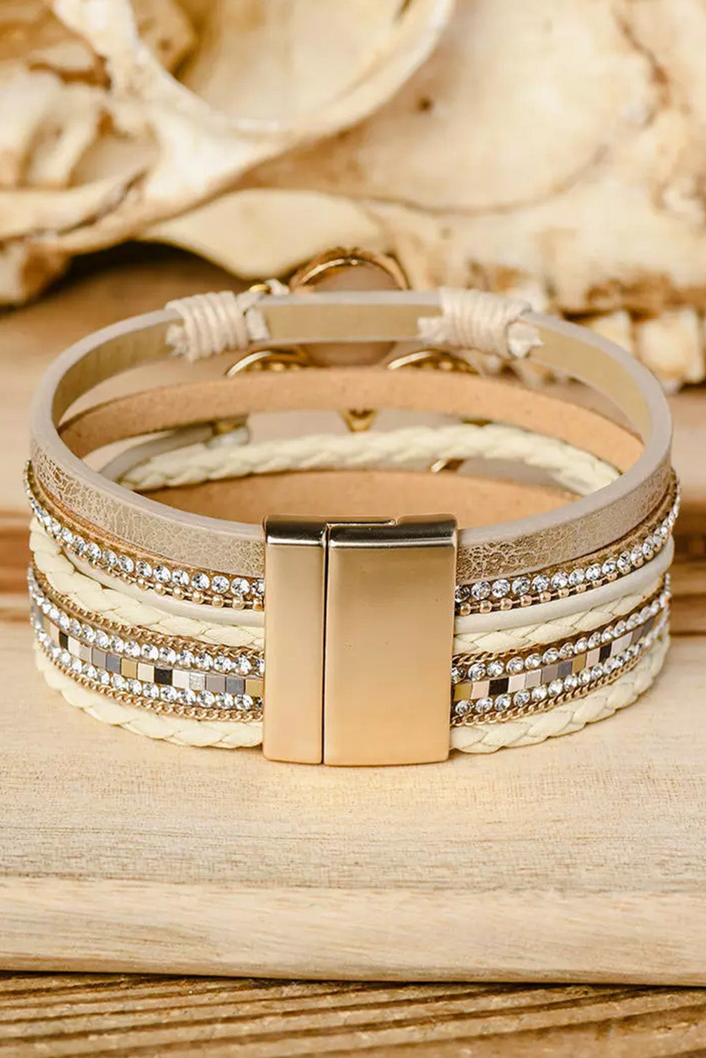 Beige Bohemian Heart Rhinestone Magnetic Bracelet